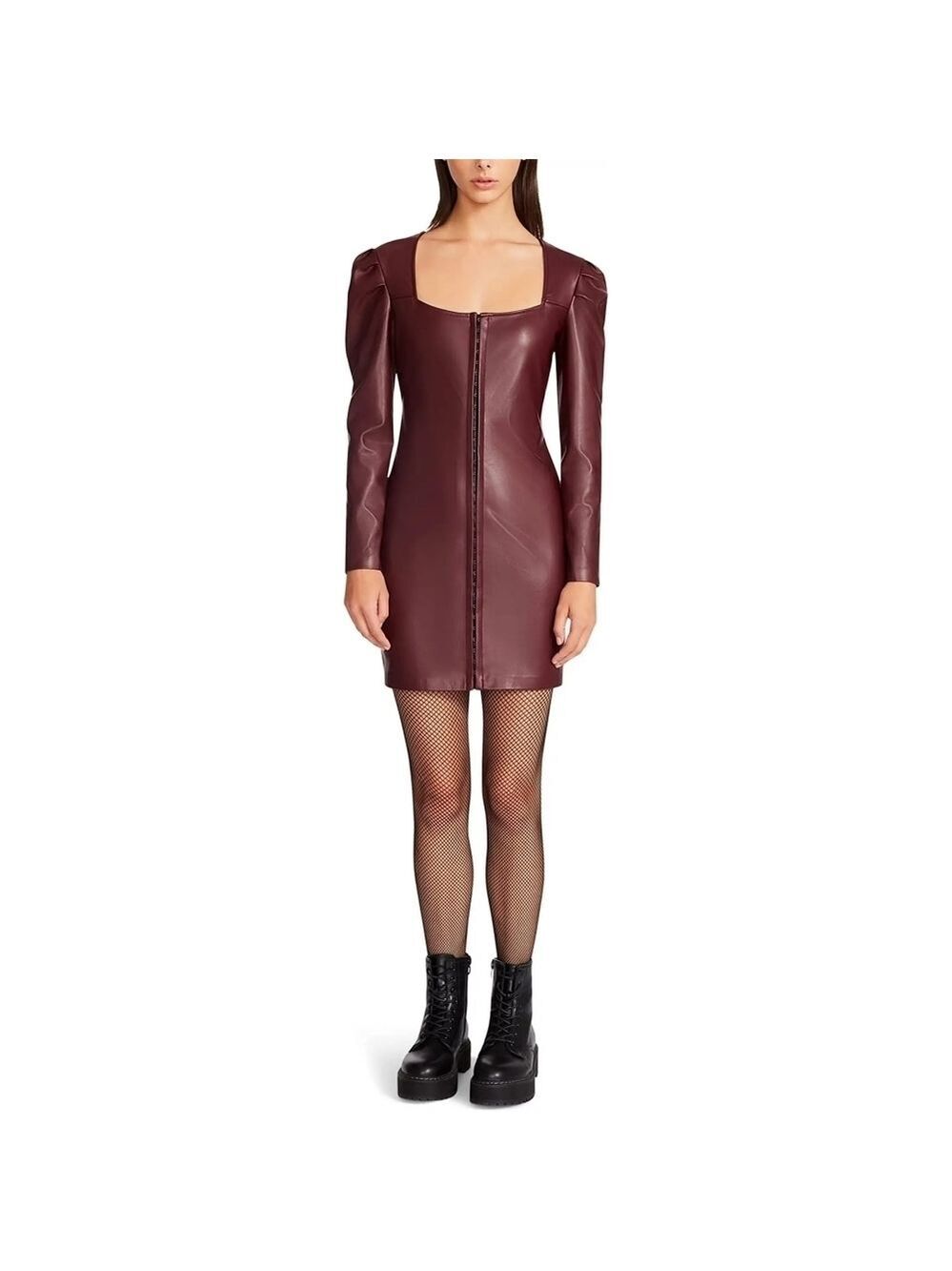 Hook Front Vegan Leather Mini Dress
